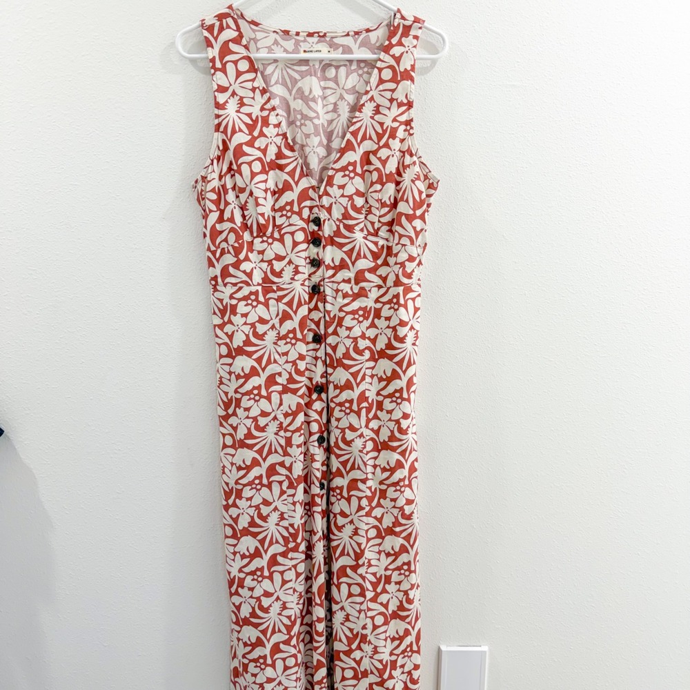 Marine Layer Boho Coastal Retro Camila Tropical Floral Maxi Dress Button M - Picture 5 of 9